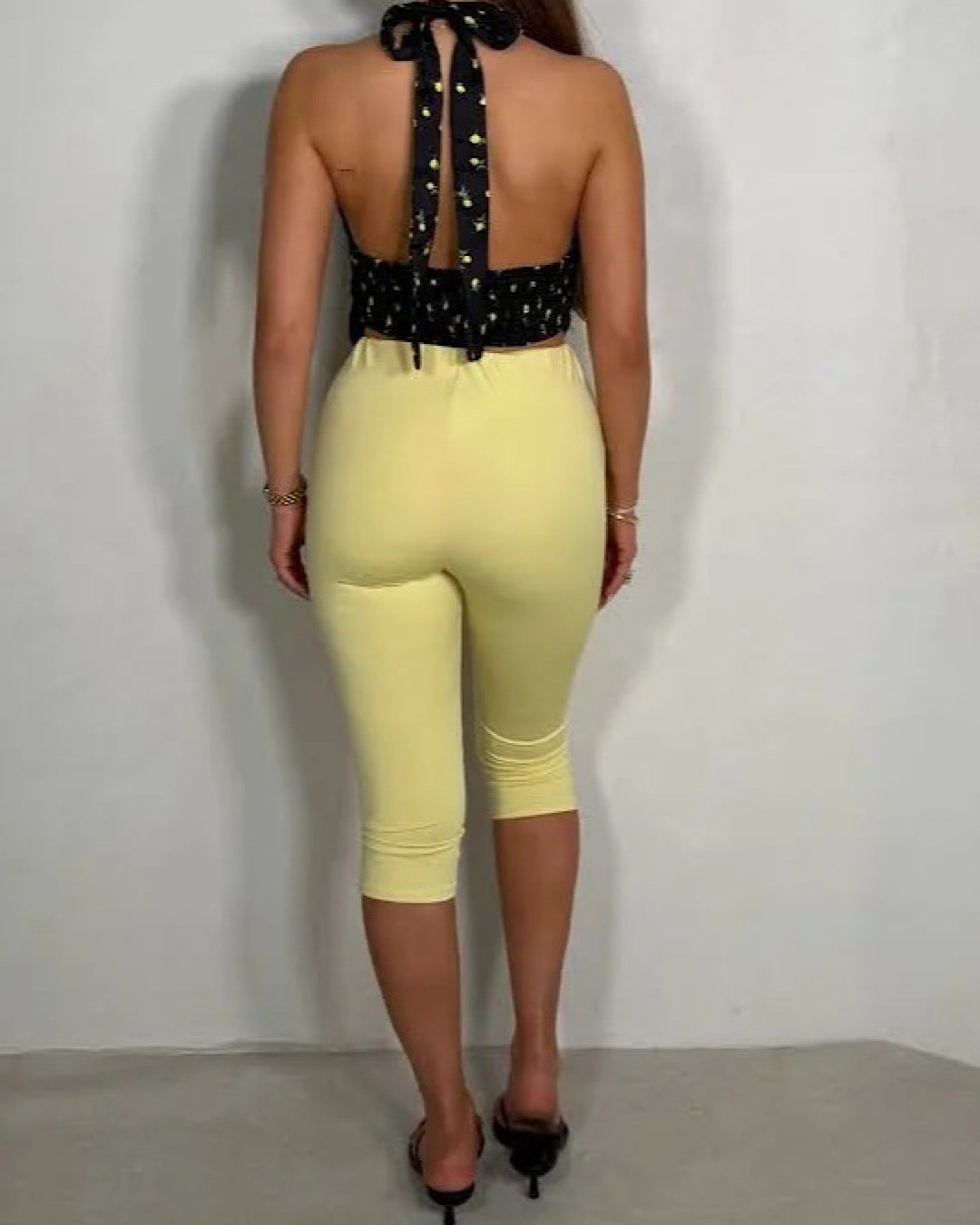 Yellow Lycra Stretch Capri Trousers