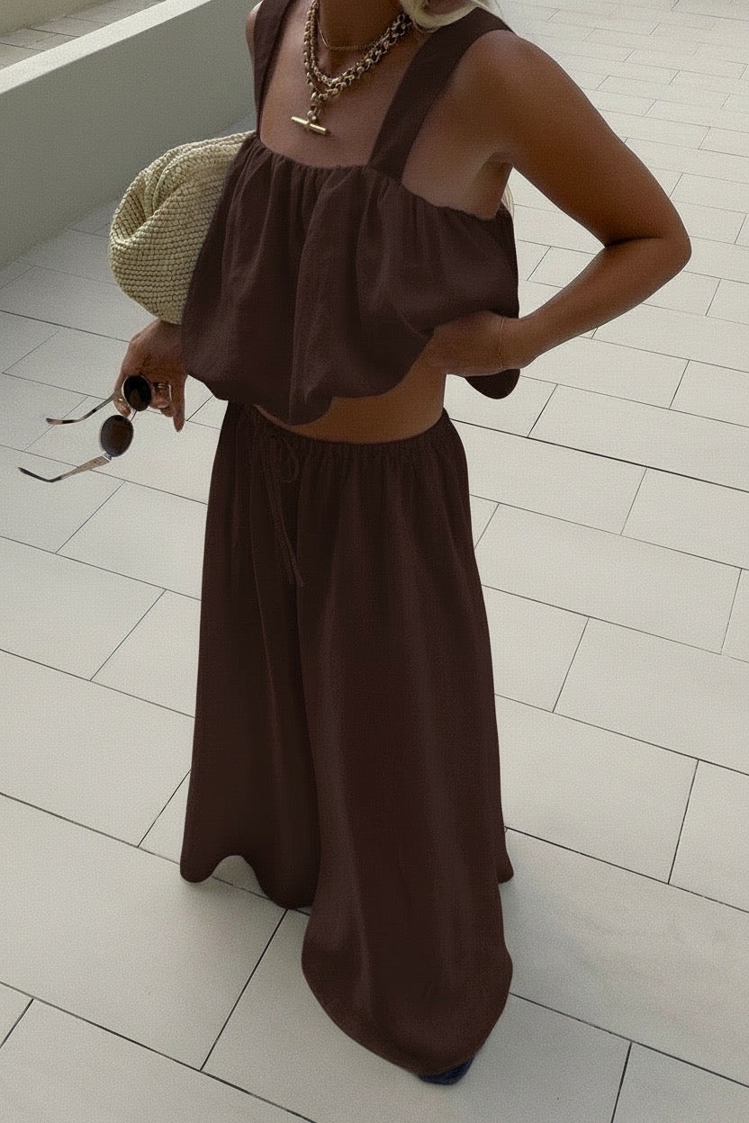Chocolate Bubble Top and Trousers Set