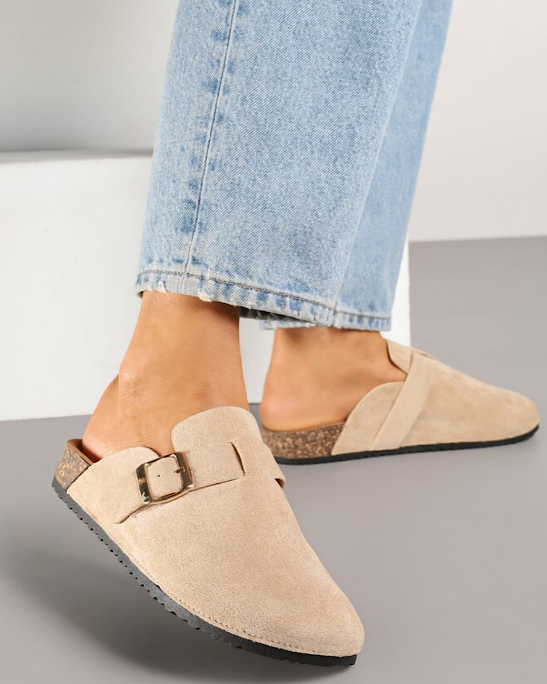 Beige Faux Suede Clogs