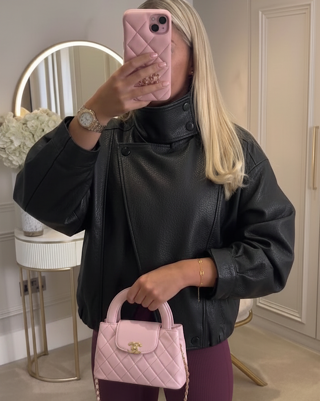 Black Double Breasted Leather Effect Jacket