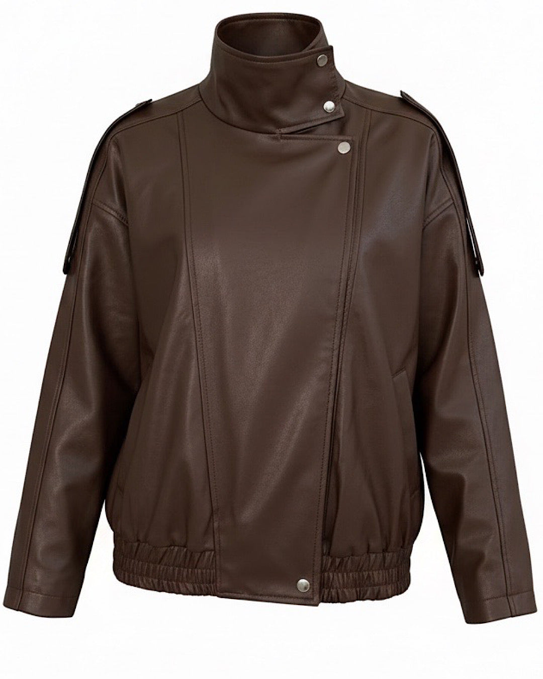 Brown Double Breasted Leather Effect Jacket