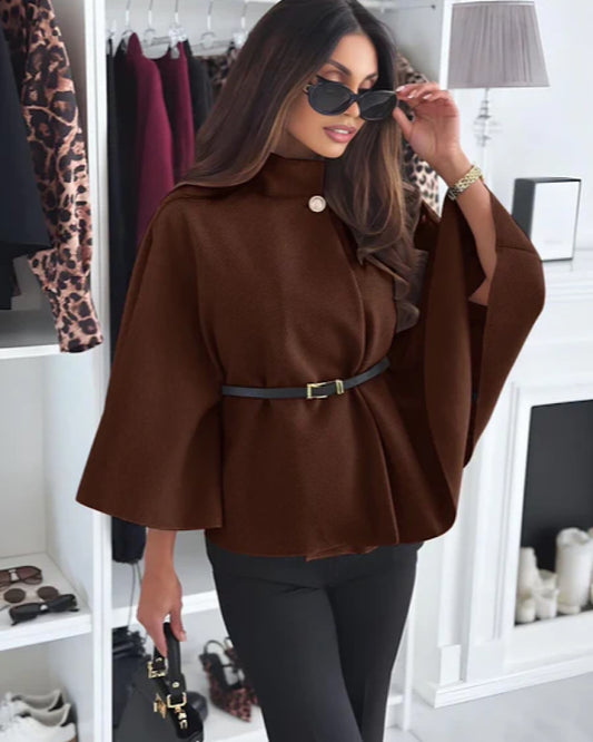 Chocolate Belted Cape Poncho