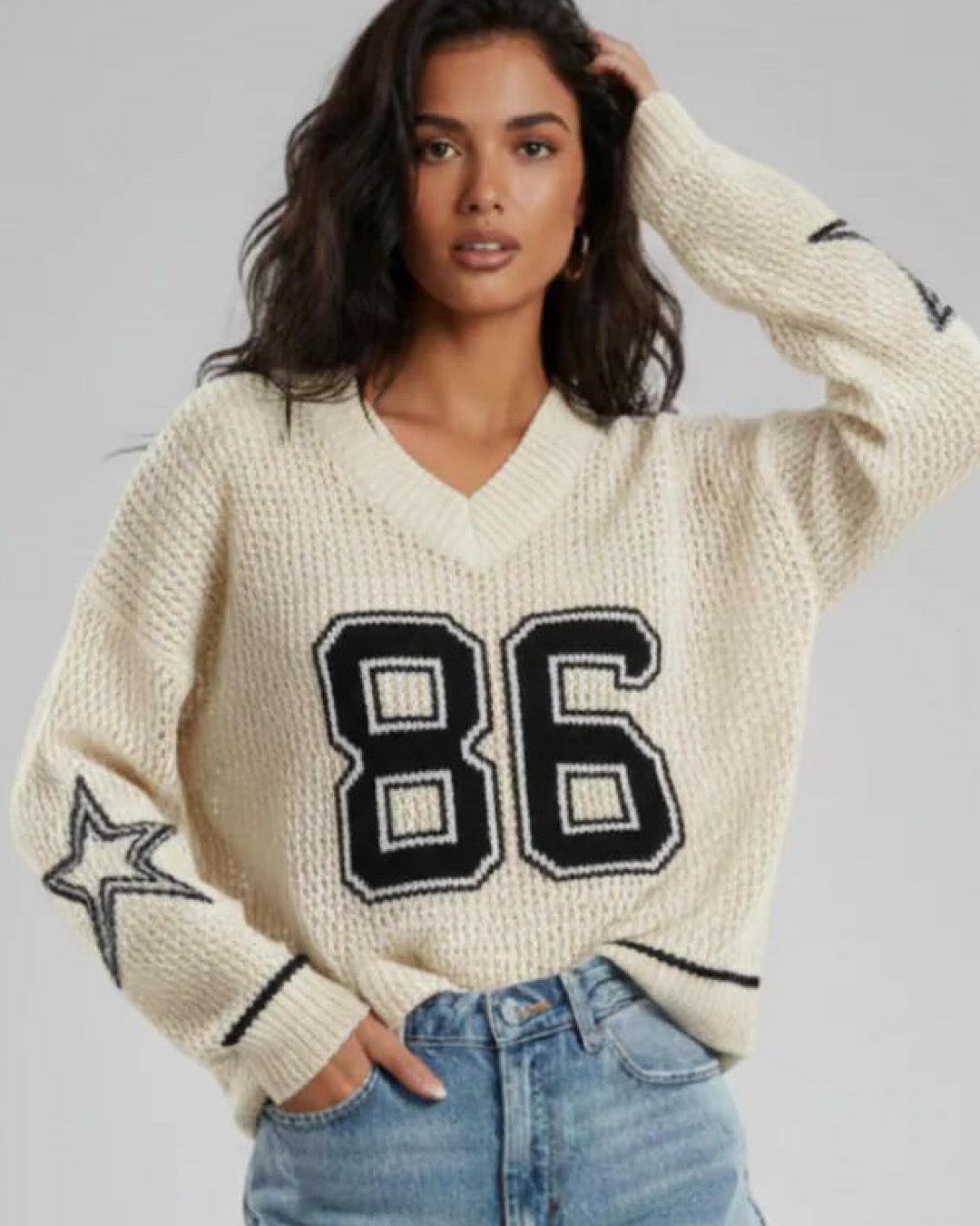 Cream Fishnet 86 Knit Top