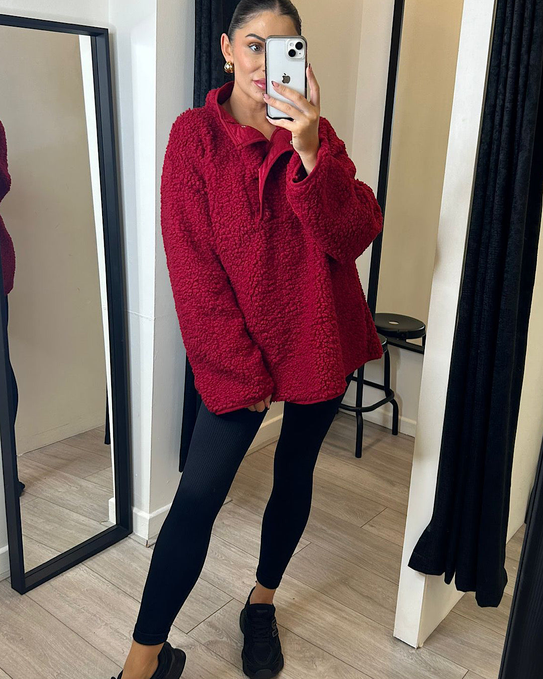 Red High-Neck Teddy Fleece Top