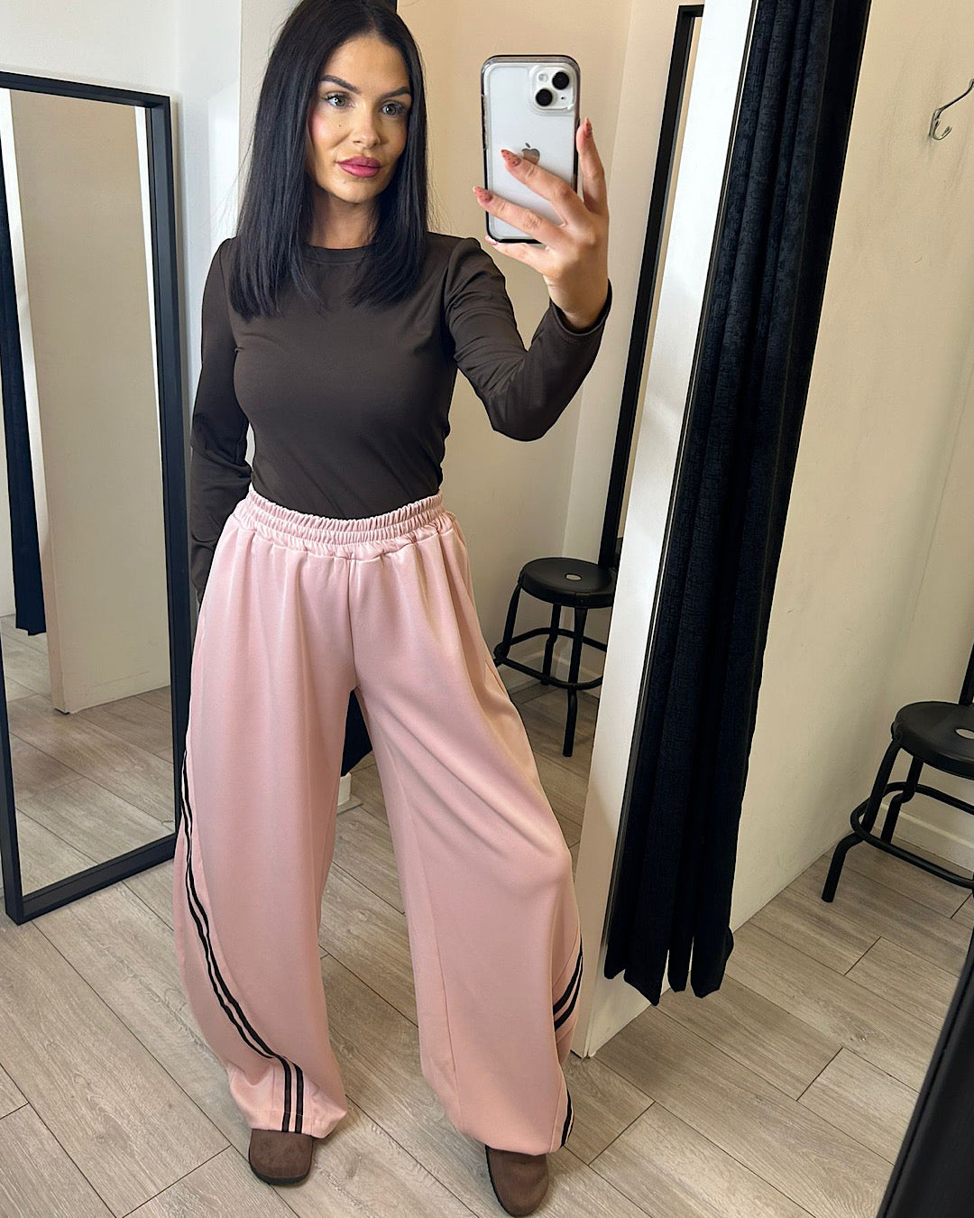 Pink Baggy Joggers with Stripe