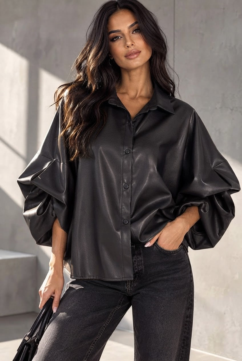 Black Faux Leather Shirt