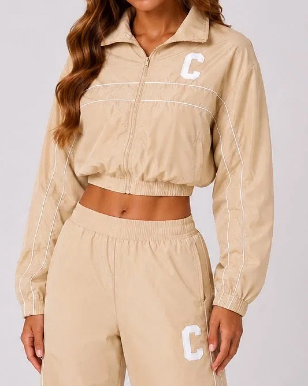Beige Shell Jacket and Joggers Tracksuit