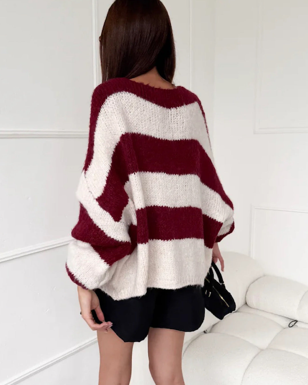 Wine and Cream Lace Front Knit Cardigan