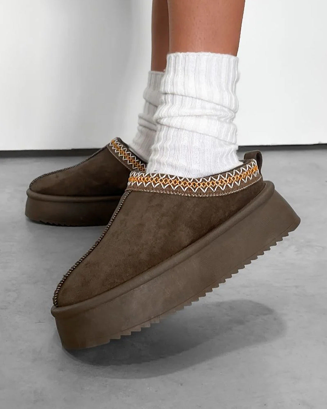 Brown Faux Suede Platform Boots