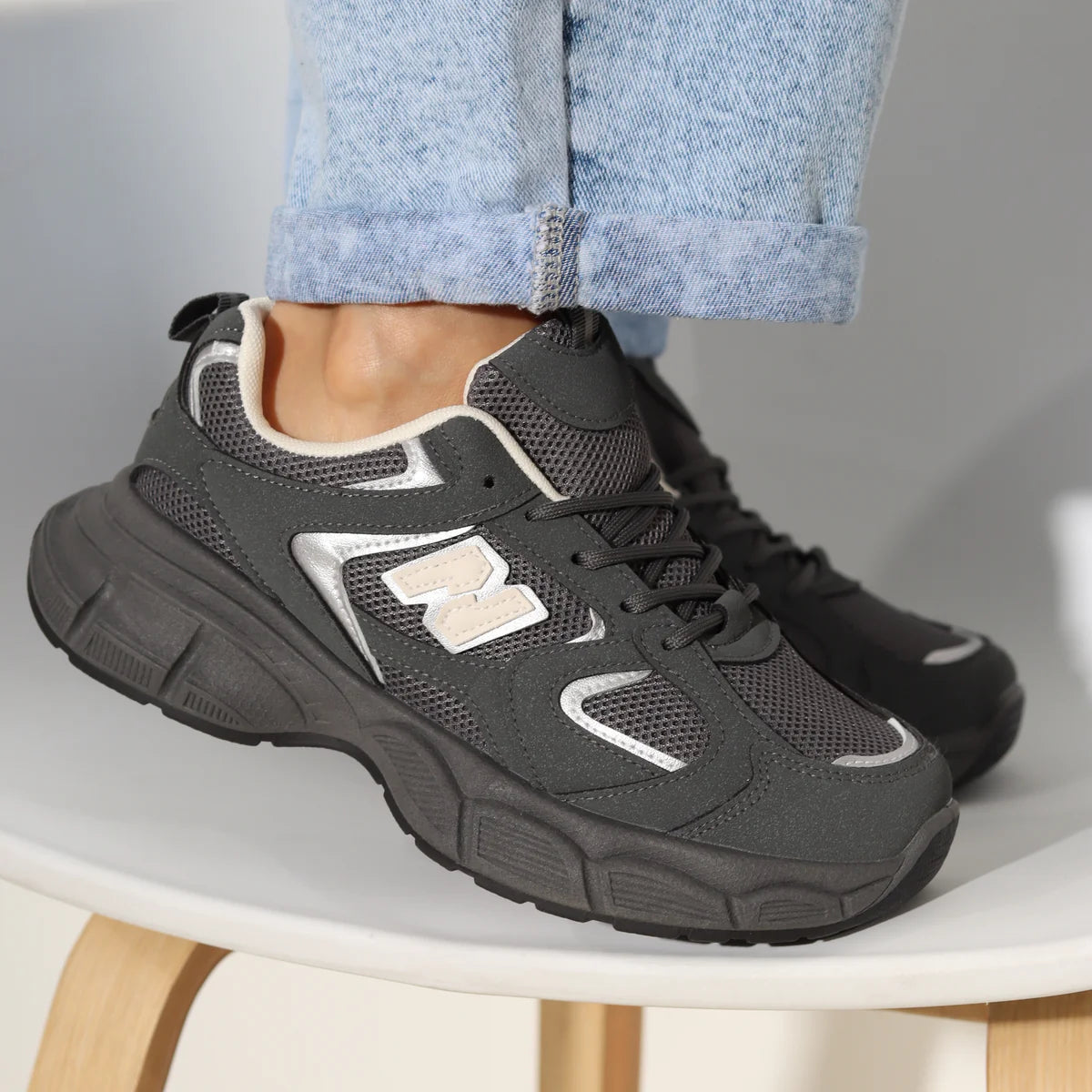 Dark Grey Chunky Lace Up Trainers
