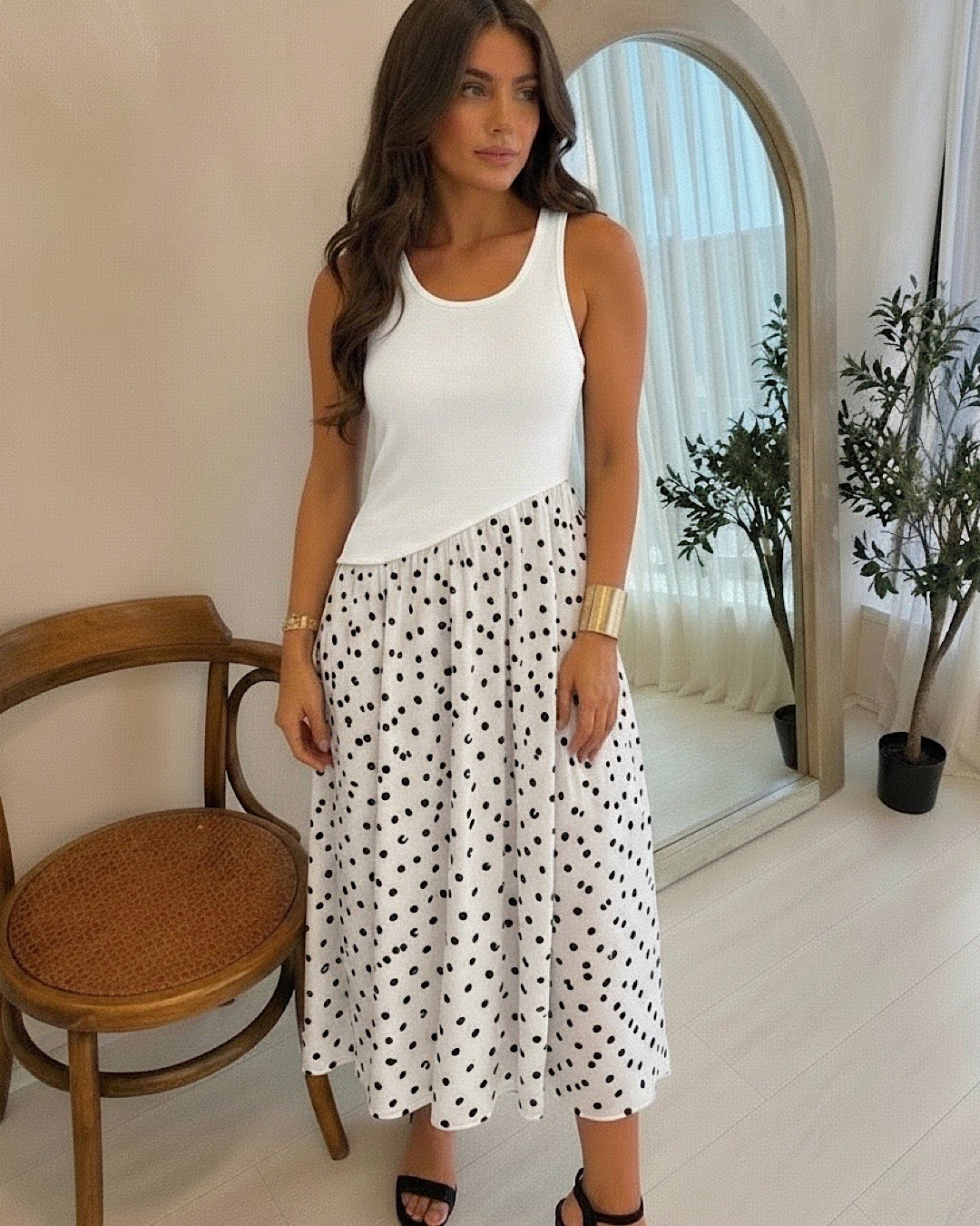 White Polka Midi Dress