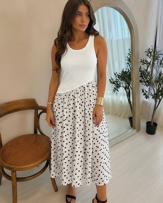 White Polka Midi Dress