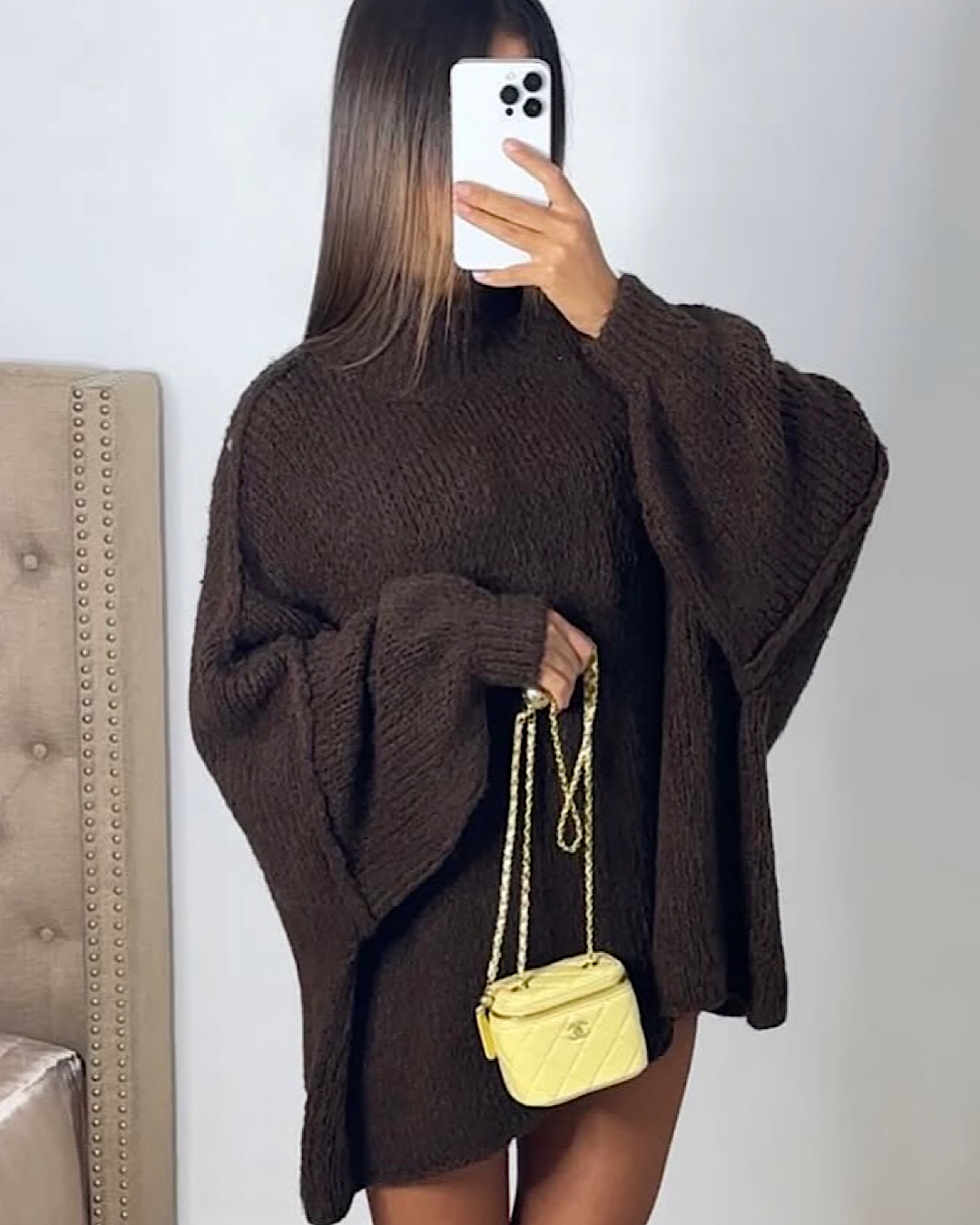 Brown Oversized Knit Dress