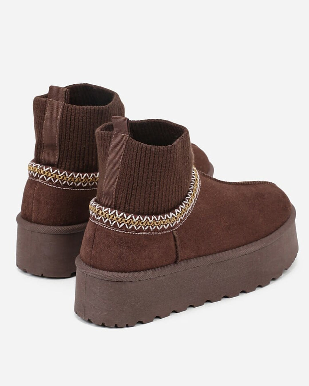 Chocolate Faux Suede Boots with Ribbed Ankle