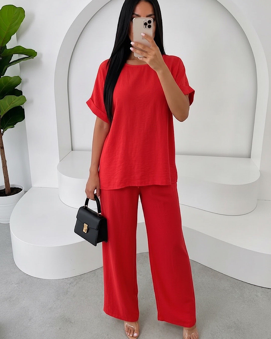 Red Top and Trousers Co Ord Suit
