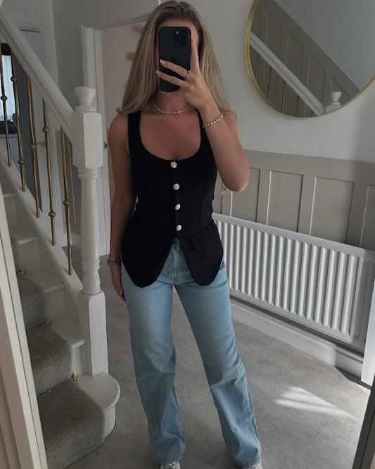 Black Waistcoat with Gold Buttons
