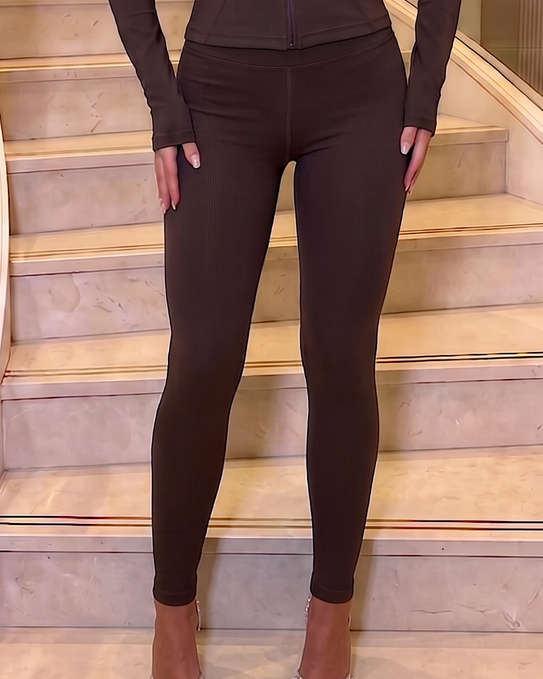 Brown Zip Top & Leggings Set