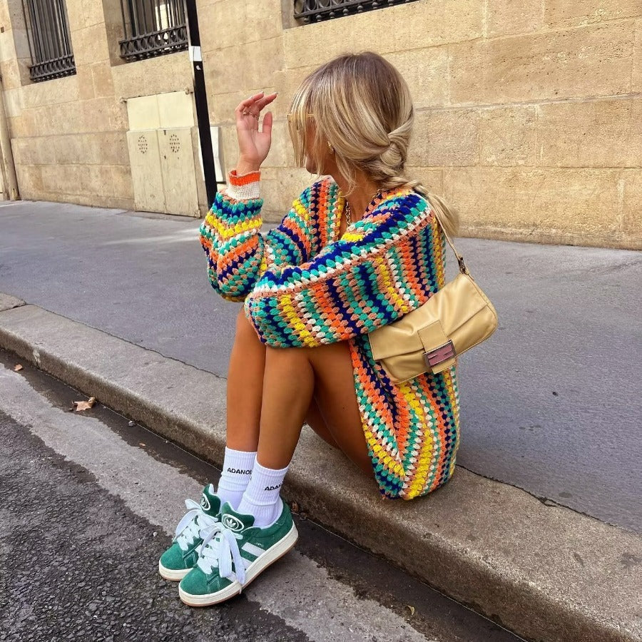 Rainbow Stripe Knit Cardigan