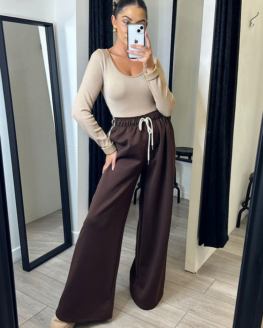 Chocolate Joggers with White Side Stripes