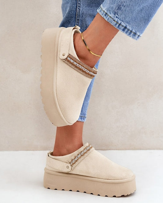 Beige Faux Suede Platform Boots