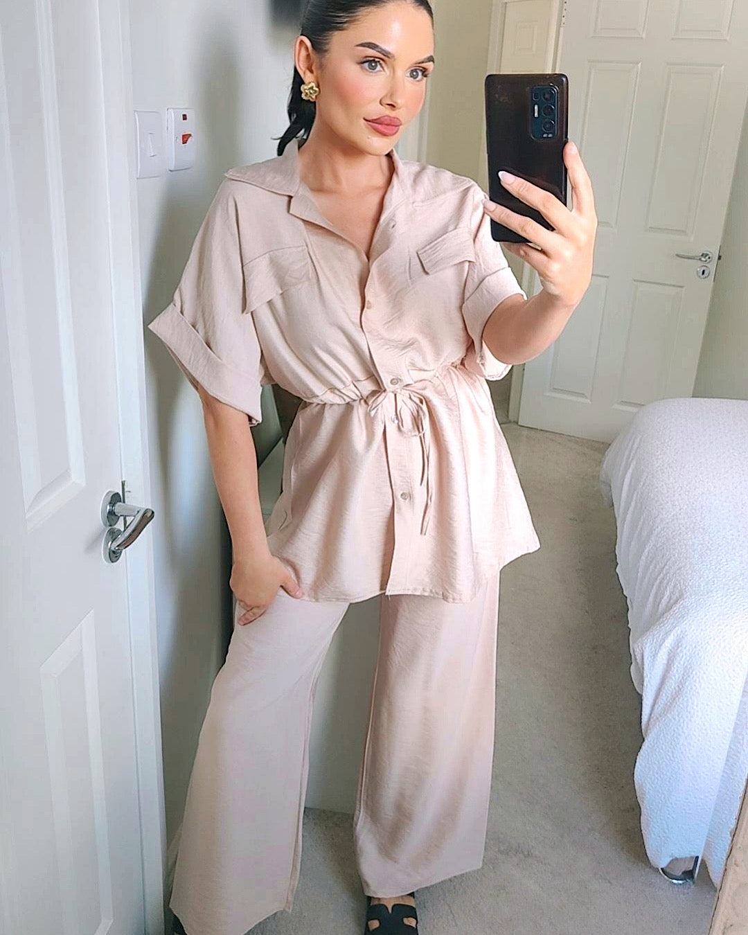 Beige Shirt and Trousers Co Ord Suit
