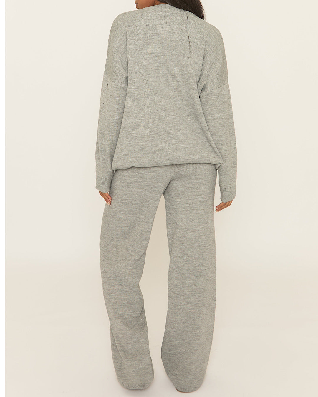 Grey Contrast Motif Knit Suit