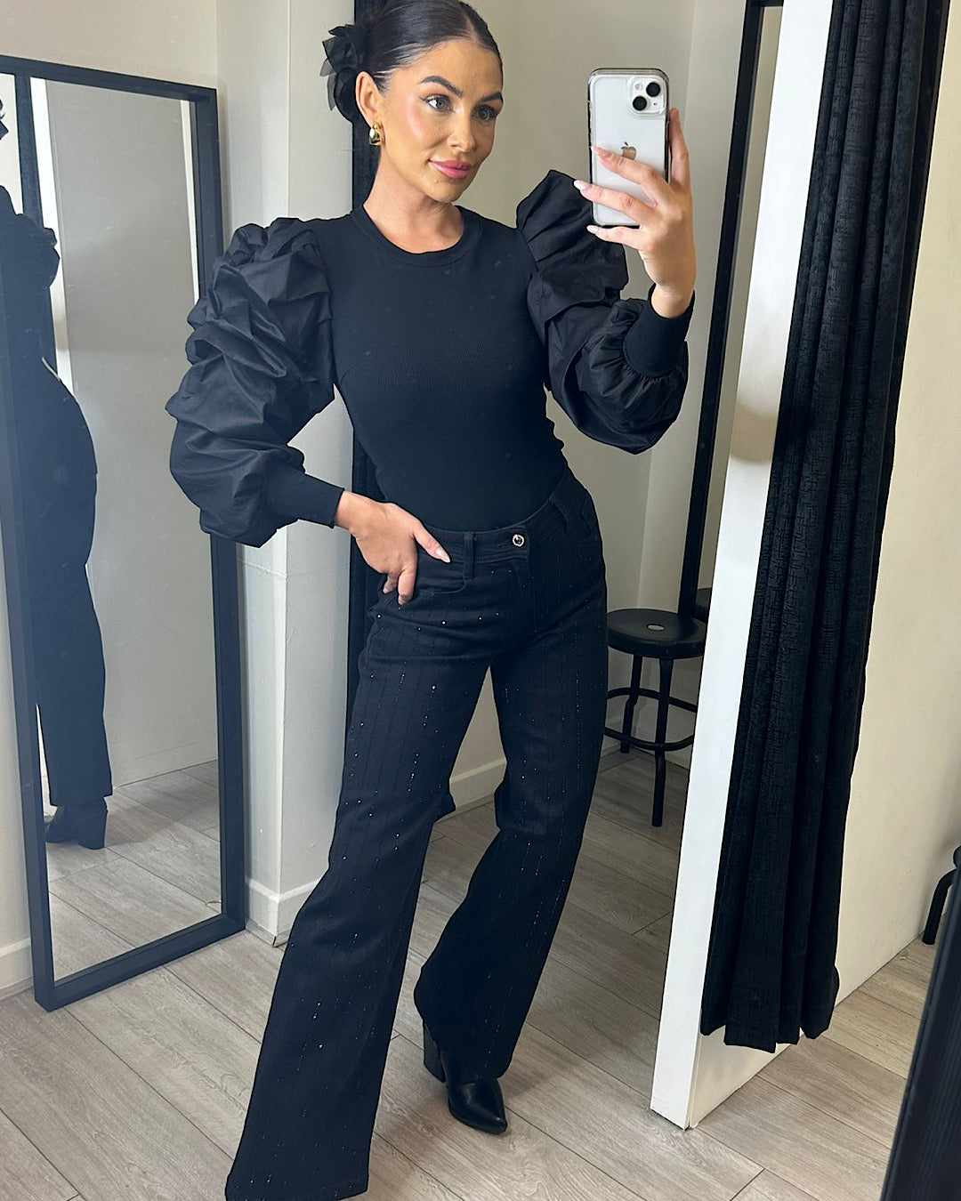 Black Puff Sleeve Top