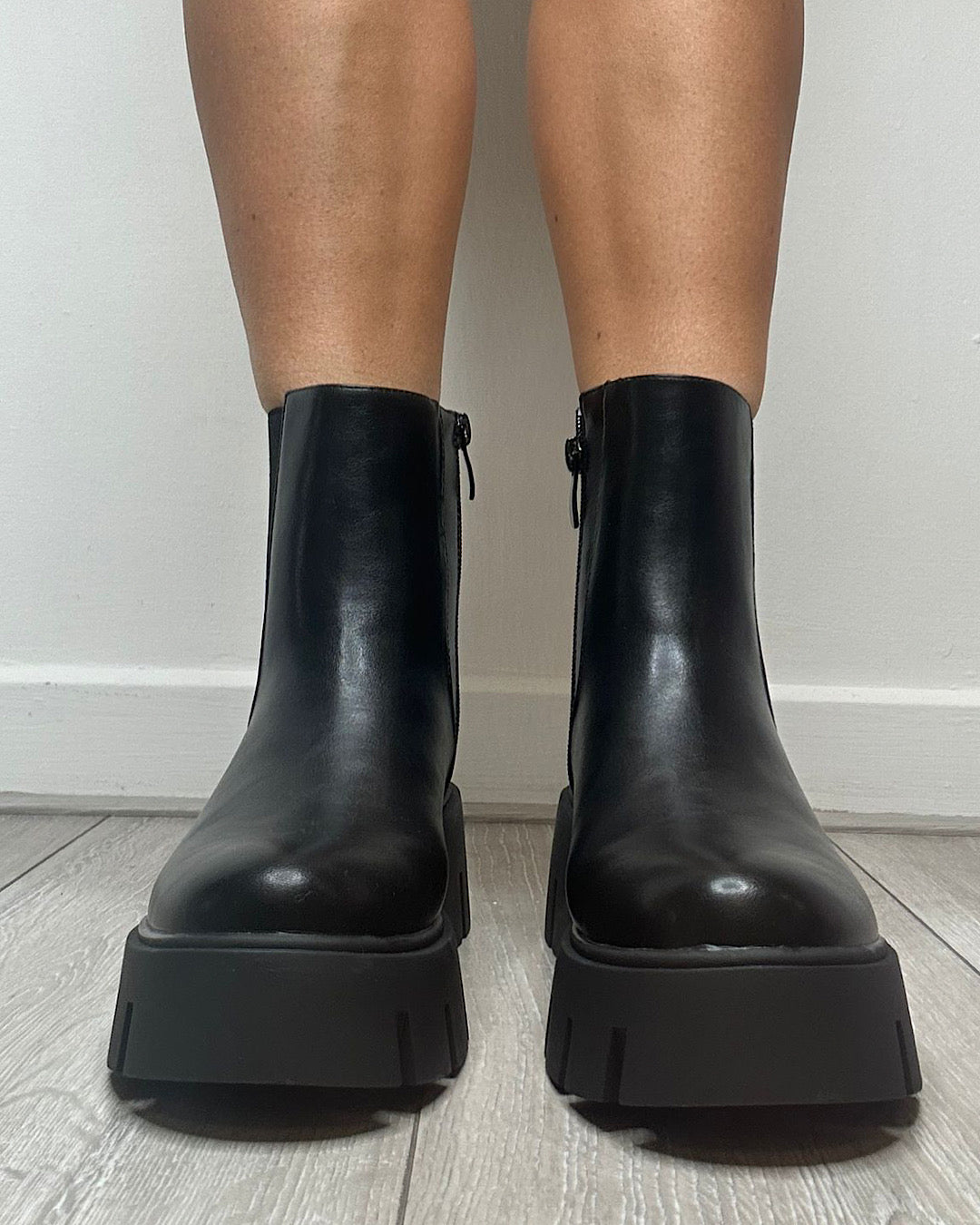 Black Faux Leather Chelsea Boots