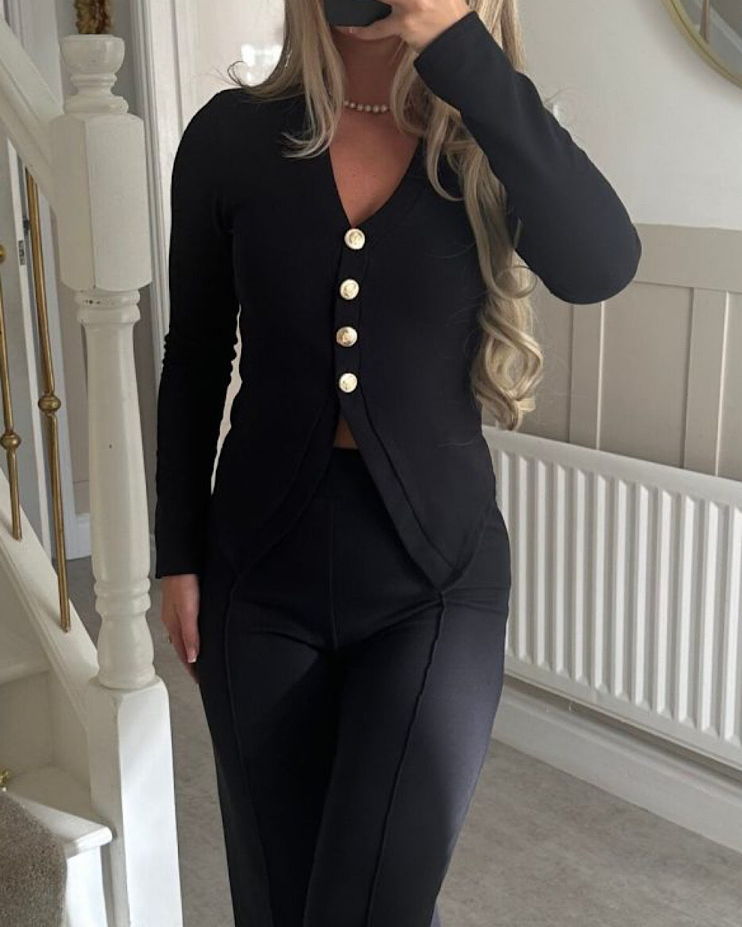 Gold Button Top and Trouser Suit