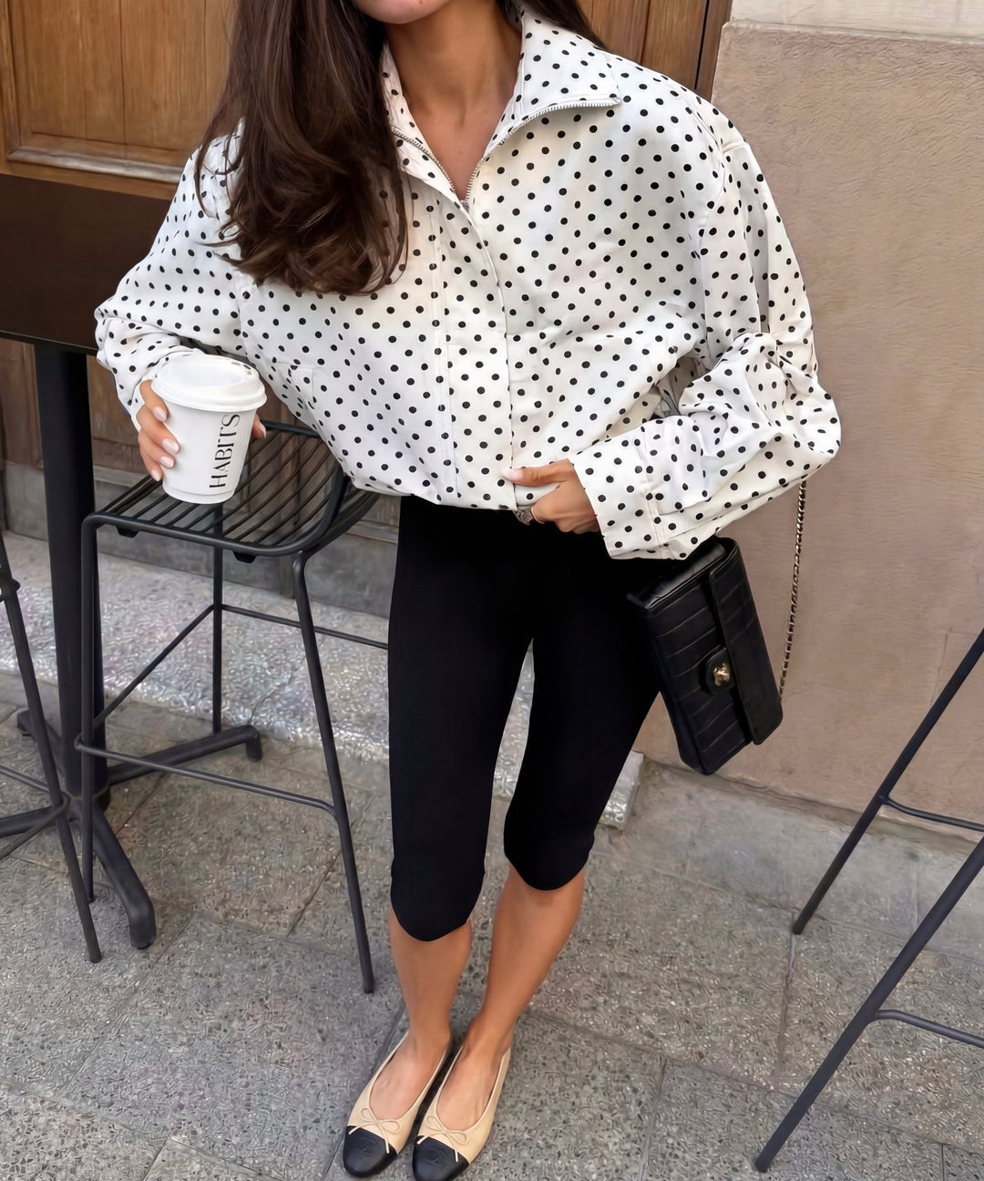 White High Neck Polka Jacket