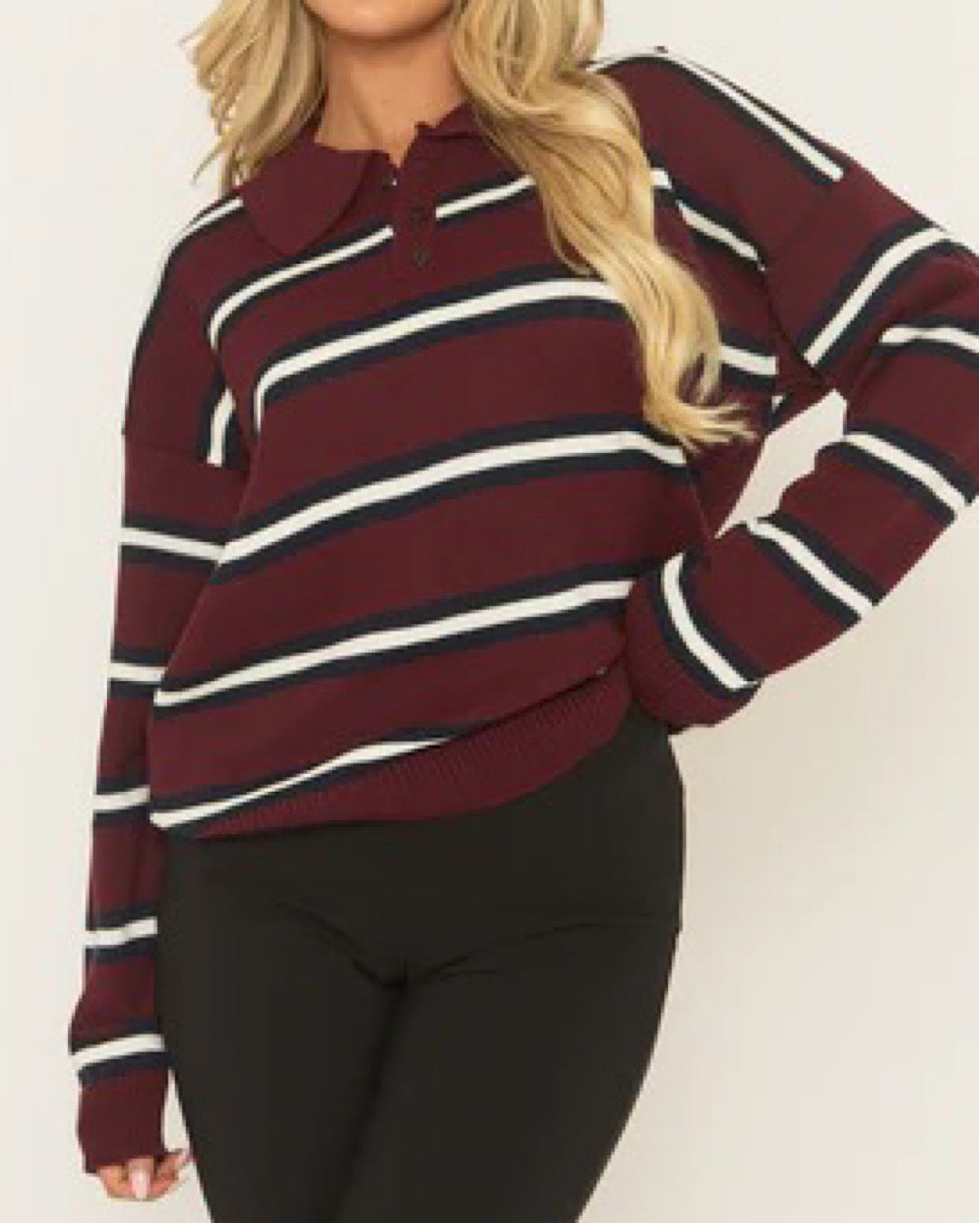 Burgundy Stripe Knit Top
