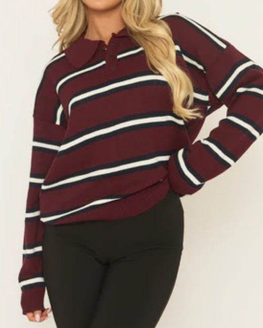 Burgundy Stripe Knit Top