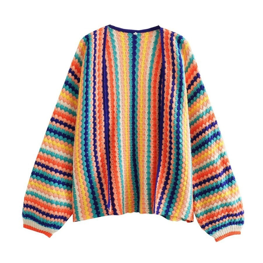 Rainbow Stripe Knit Cardigan