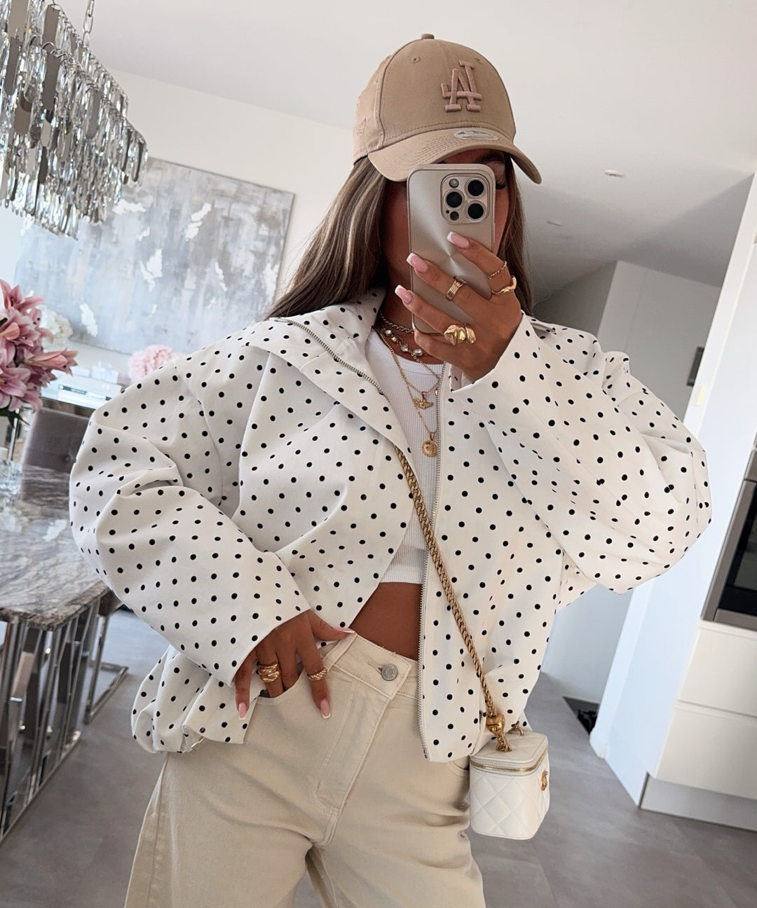 White High Neck Polka Jacket