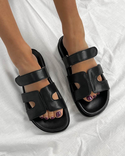 Black Velcro Slider Sandals