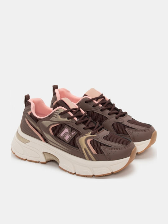 Pink Brown Lace Up Trainers