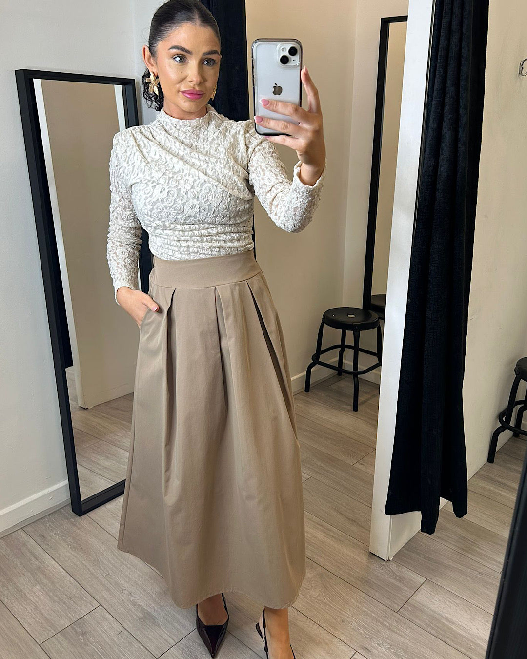 Camel Midi Length Skirt