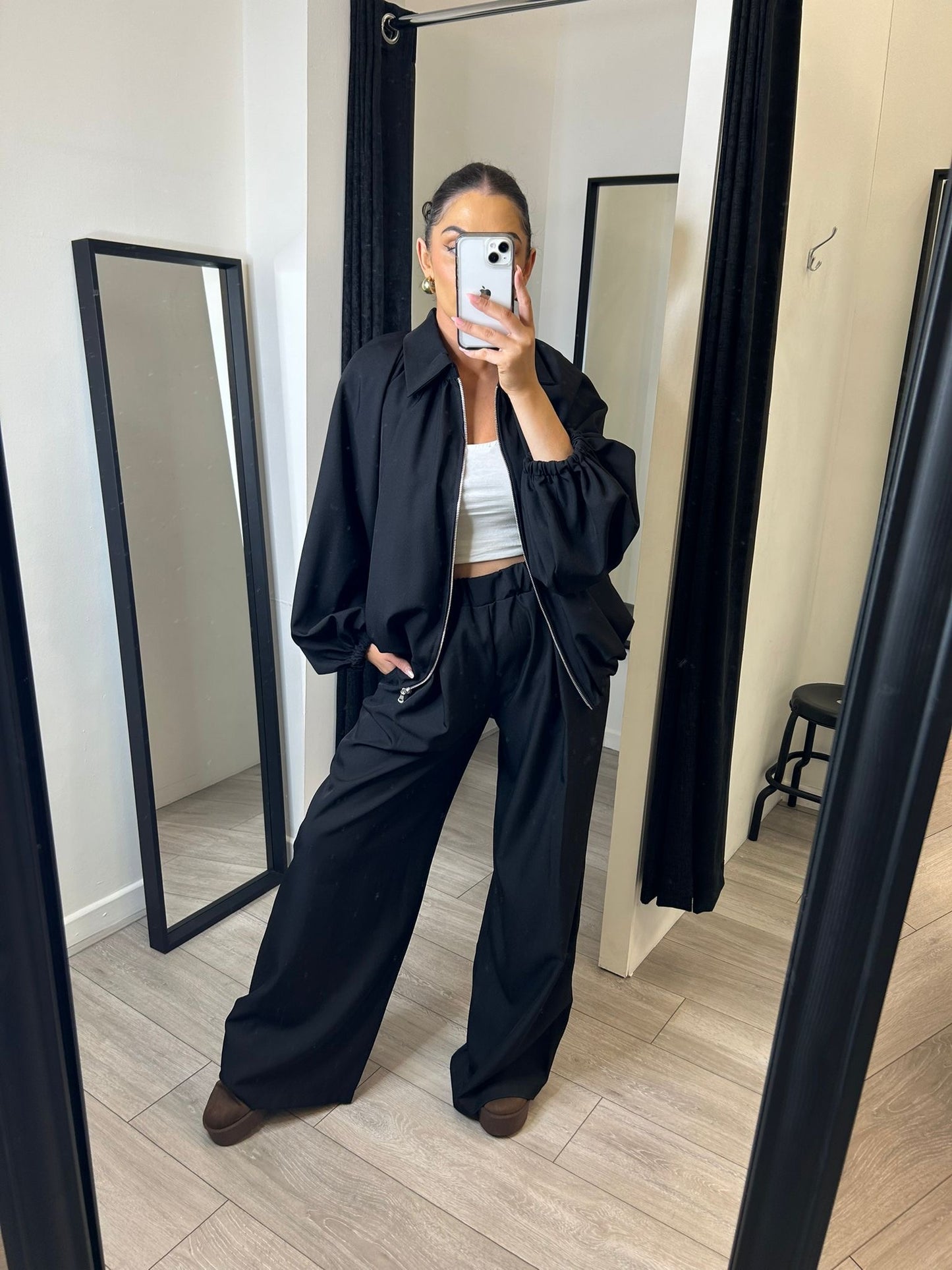 Black Drape Bomber Suit