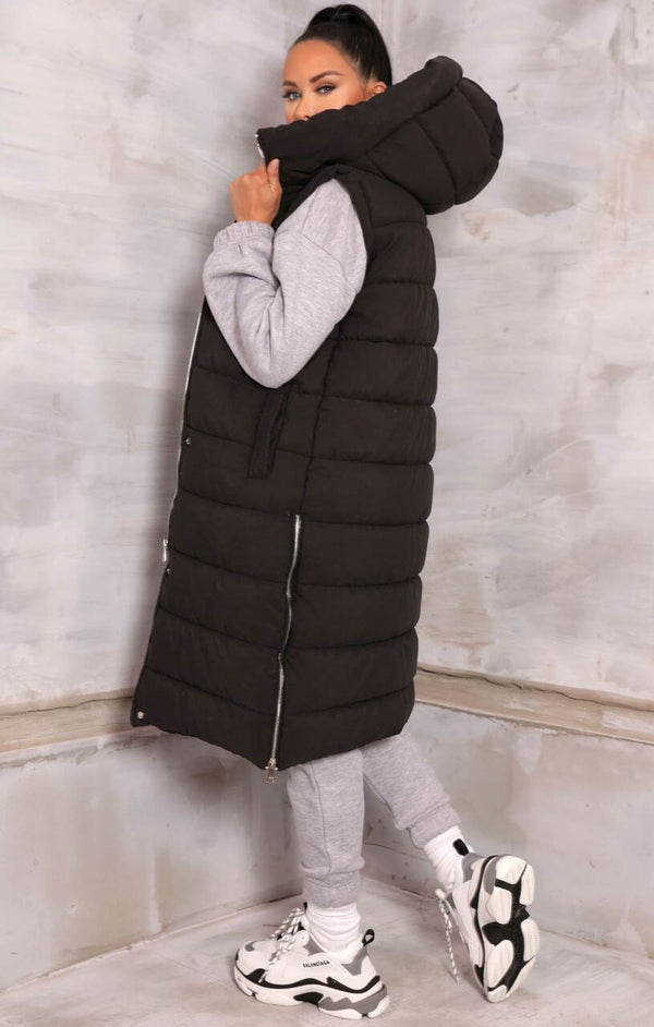 Black Longline Puffer Gilet