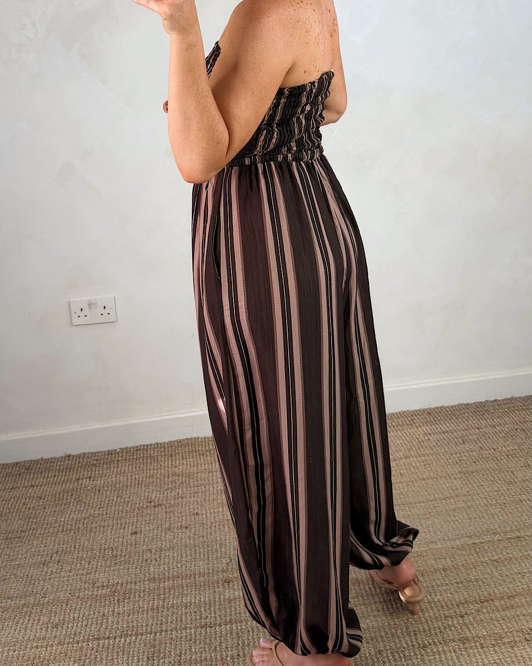 Chocolate & Beige Stripe Jumpsuit