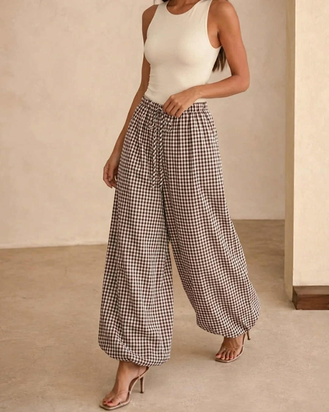 Chocolate Balloon Check Trousers