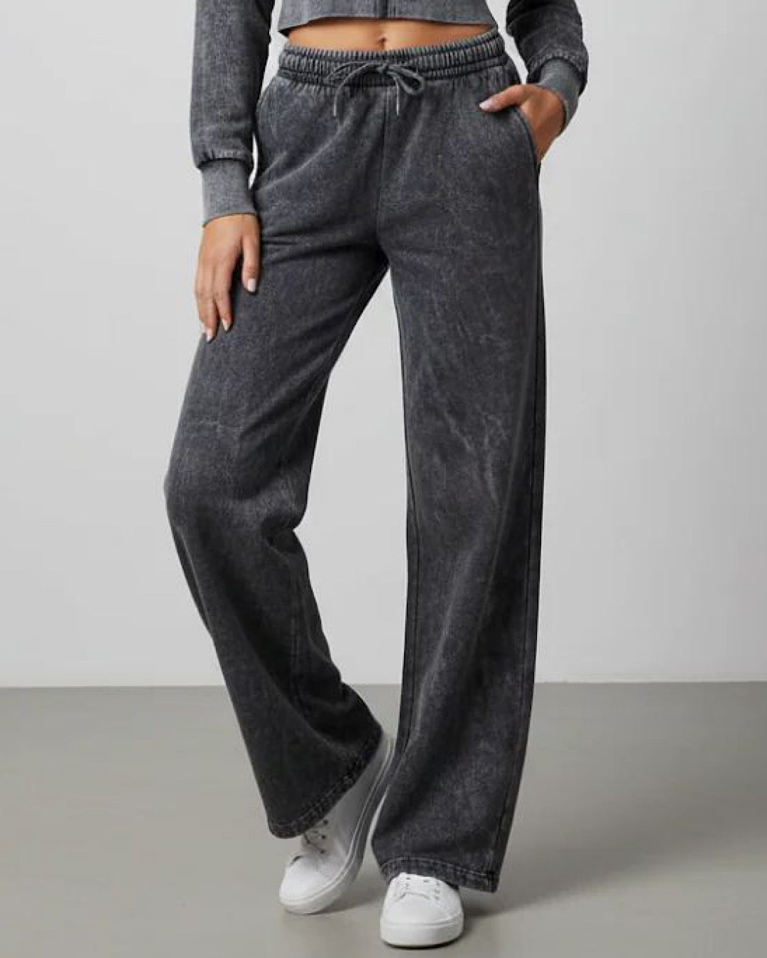 Black Acid Wash Cinch Waist Suit