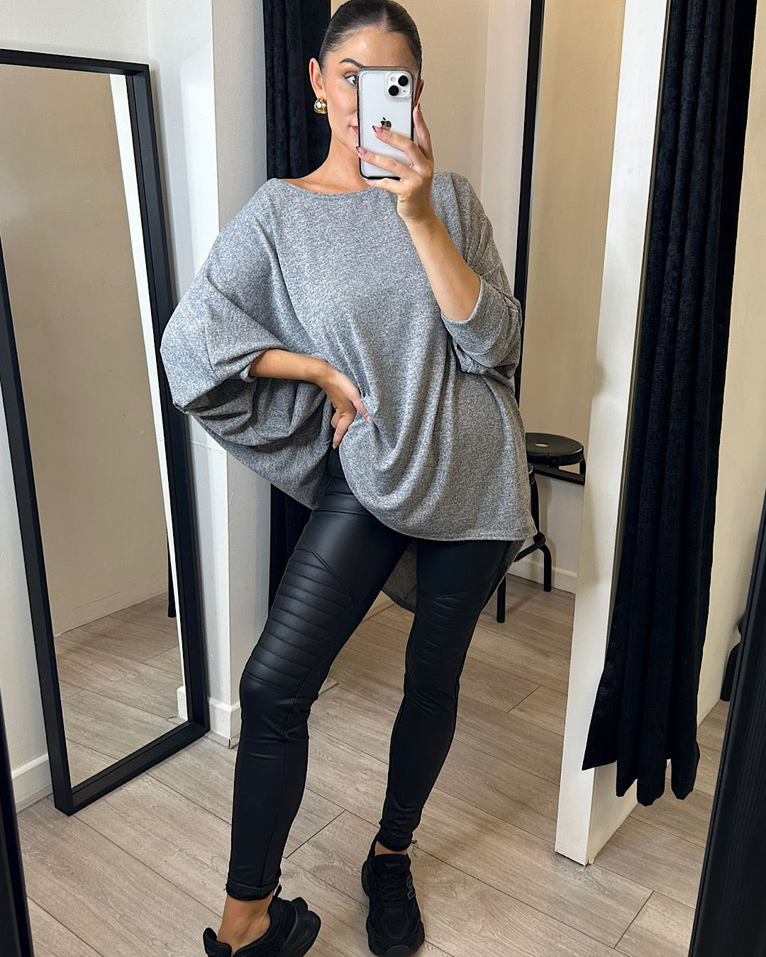 Grey Oversized Batwing Knit