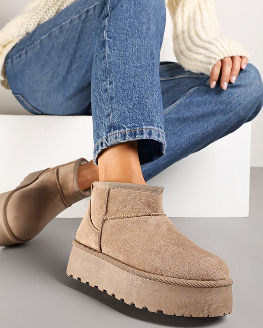 Beige Faux Suede Platform Boots