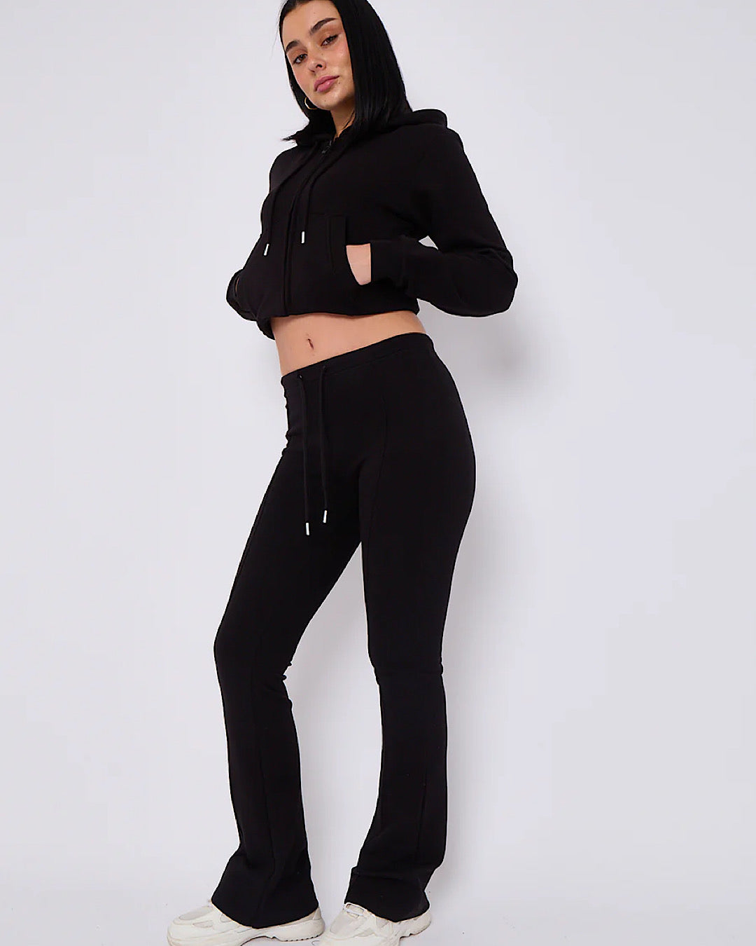 Black Hooded Flare Loungewear Set