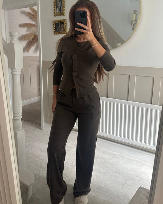Chocolate Button Knit Suit