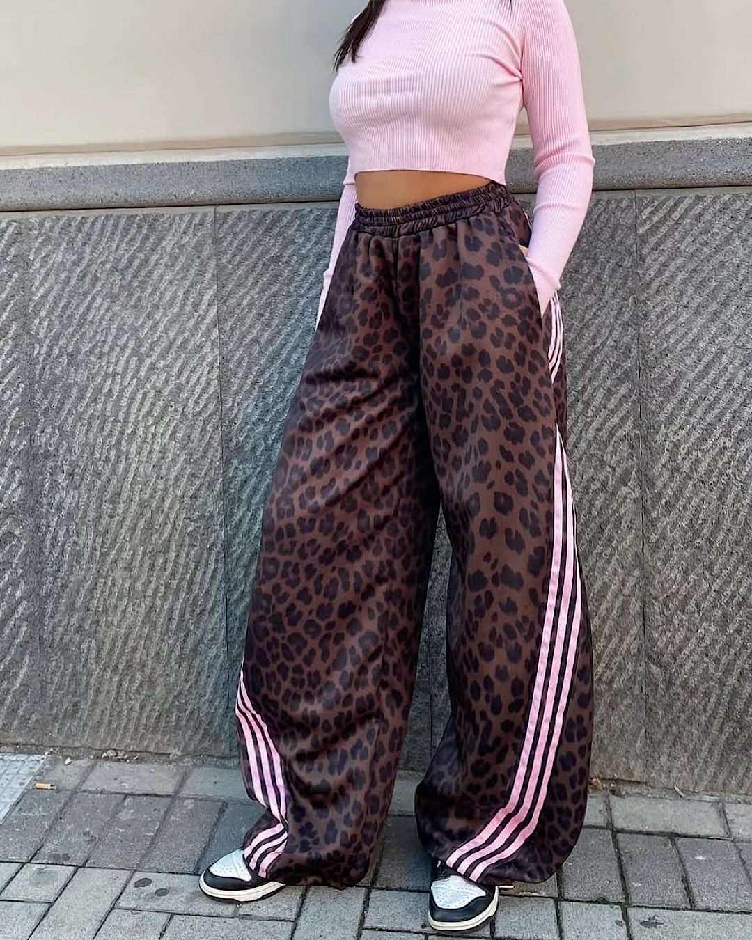 Leopard Print Joggers with Stripe