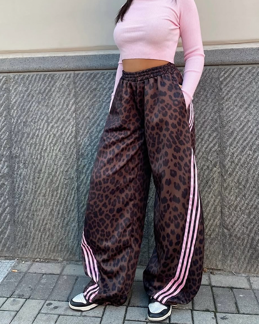 Leopard Print Joggers with Stripe