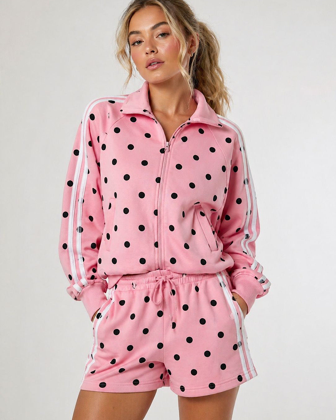 Pink Polka Zip Jacket & Shorts