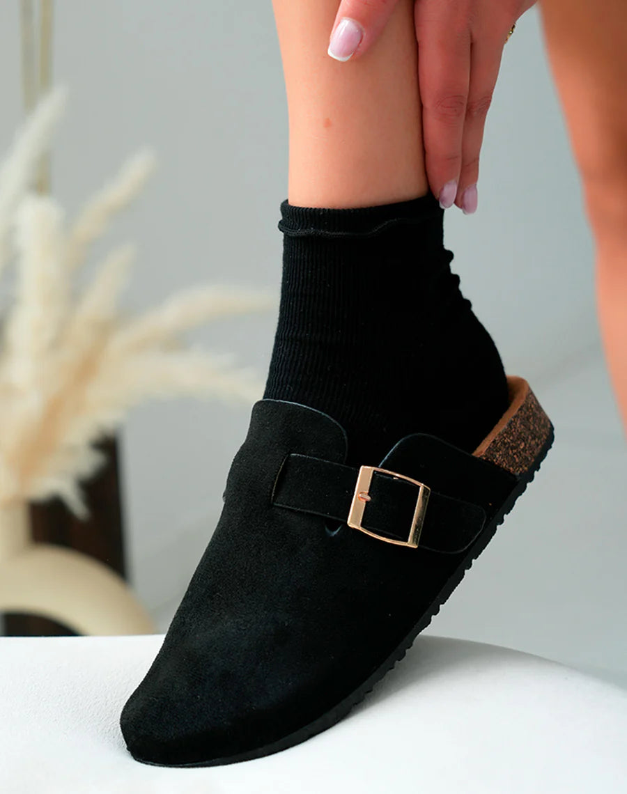 Black Faux Suede Clogs